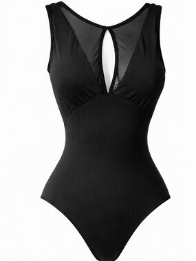 Sassy Black Mesh Cutout One Piece Swimsuit | Time & Tru | SIZE SMALL